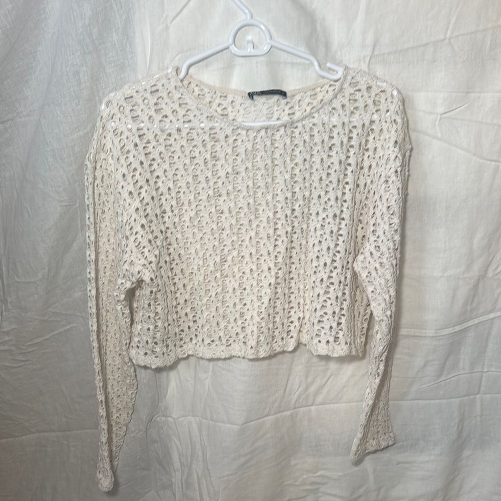 Zara Cream Cropped Ribbed Top